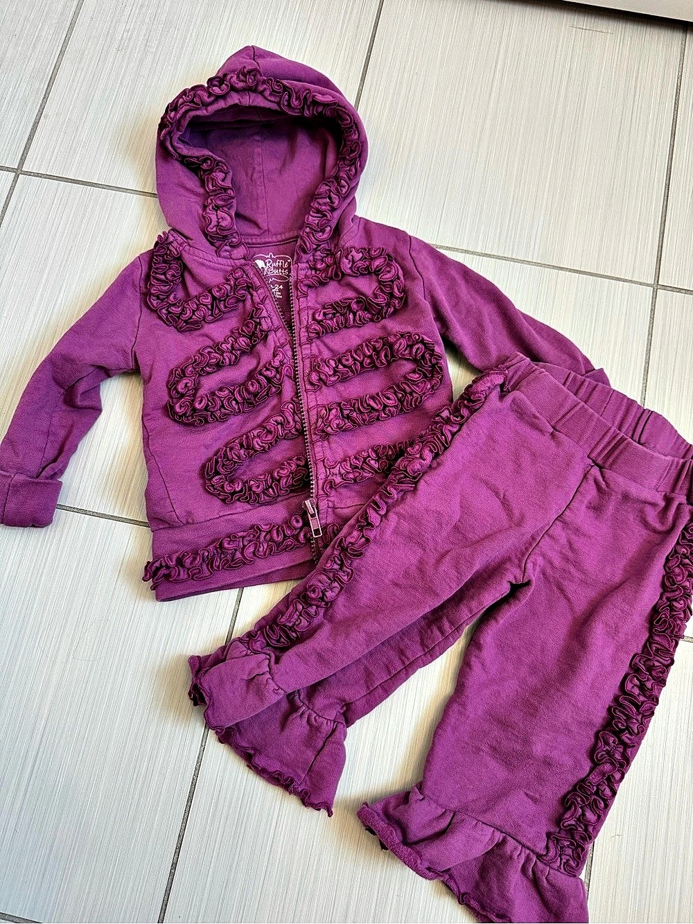 Vintage RuffleButts Girls Purple Ruffle Jacket & Pants Set Size 18-24M